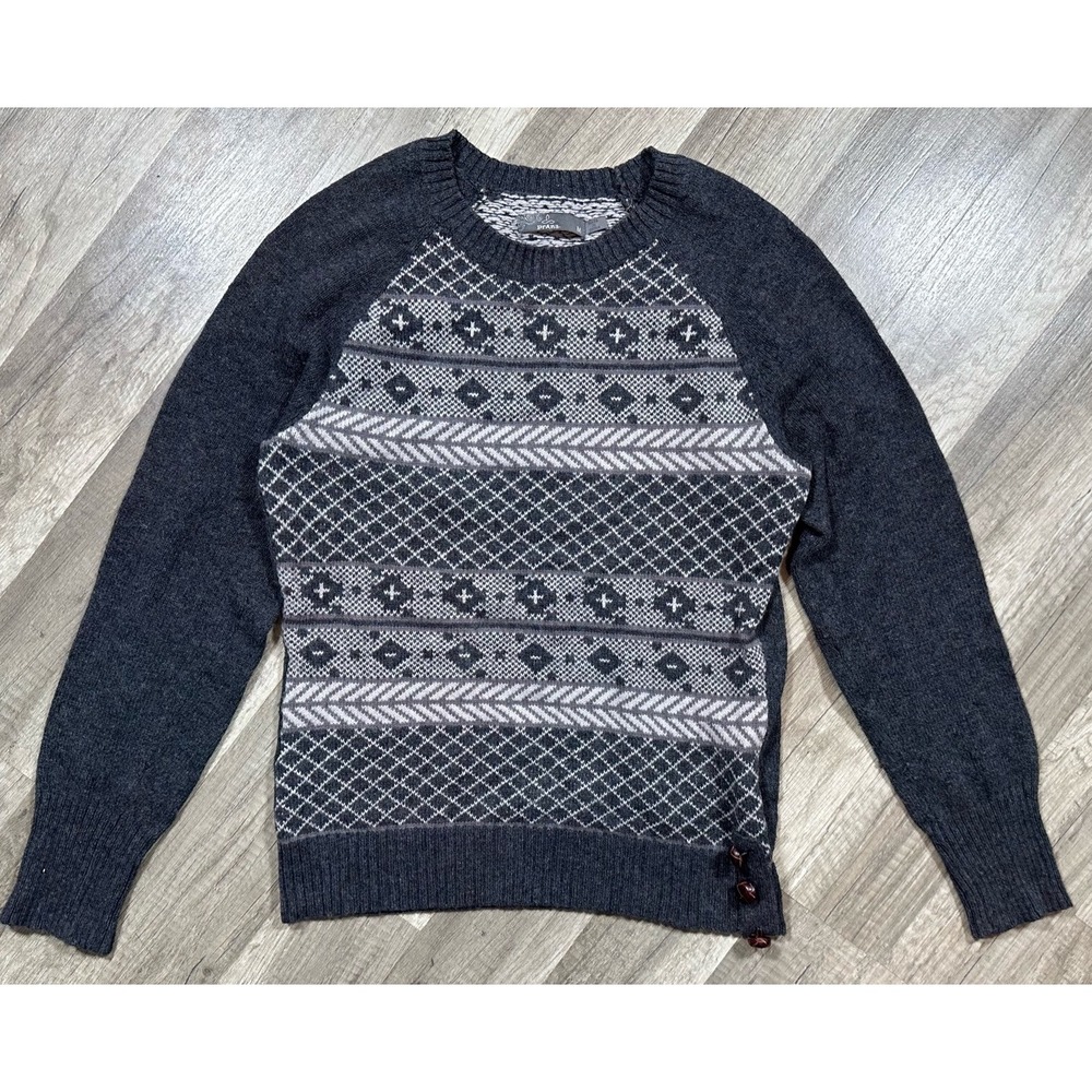 Prana Sweater Medium Women Gray Nordic Classic Pullover Pattern Wool Blend